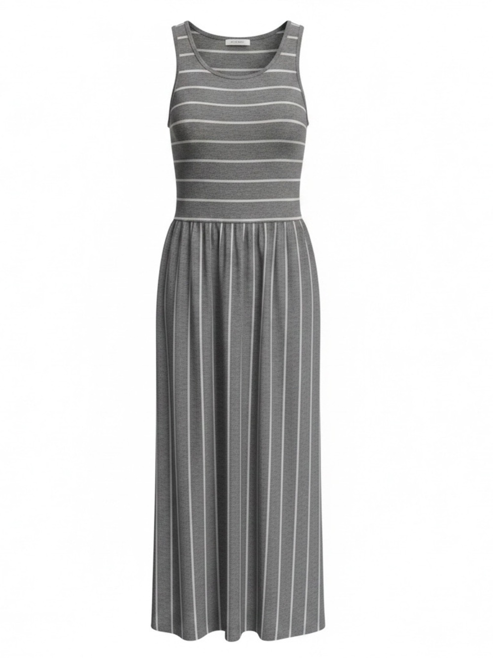 Sleeveless Gray Striped  Comfortable Everyday  Maxi Dress